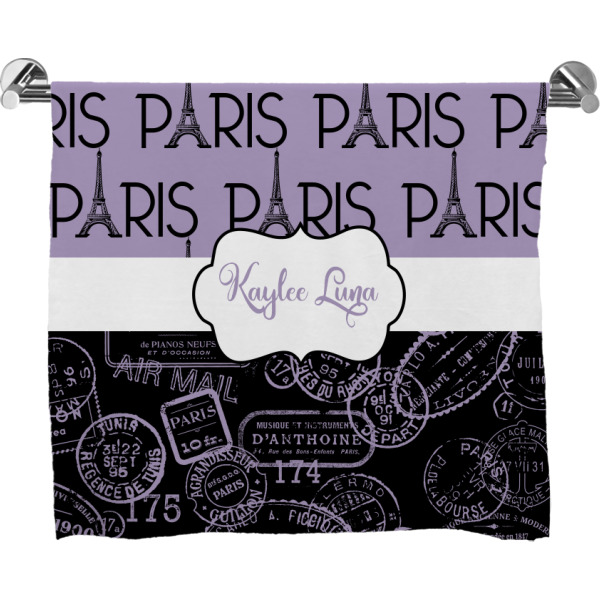 Custom Paris Bonjour and Eiffel Tower Bath Towel (Personalized)