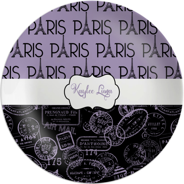 Custom Paris Bonjour and Eiffel Tower Melamine Plate (Personalized)