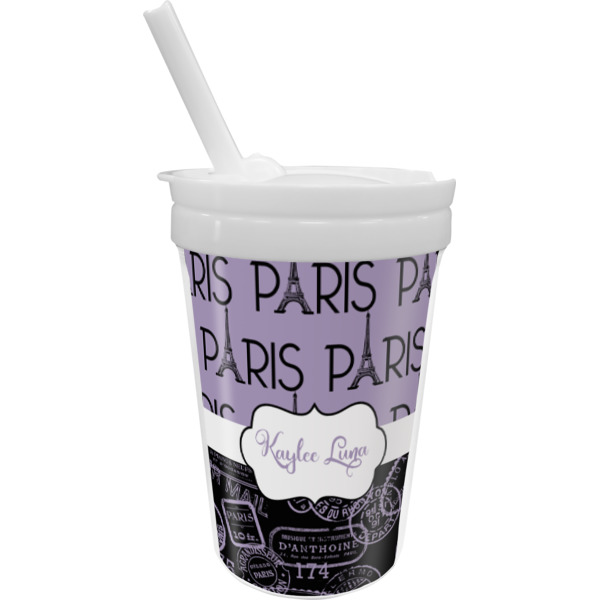 Custom Paris Bonjour and Eiffel Tower Sippy Cup with Straw (Personalized)
