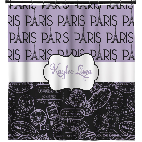 Custom Paris Bonjour and Eiffel Tower Shower Curtain (Personalized)