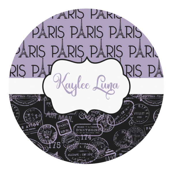 Custom Paris Bonjour and Eiffel Tower Round Decal (Personalized)