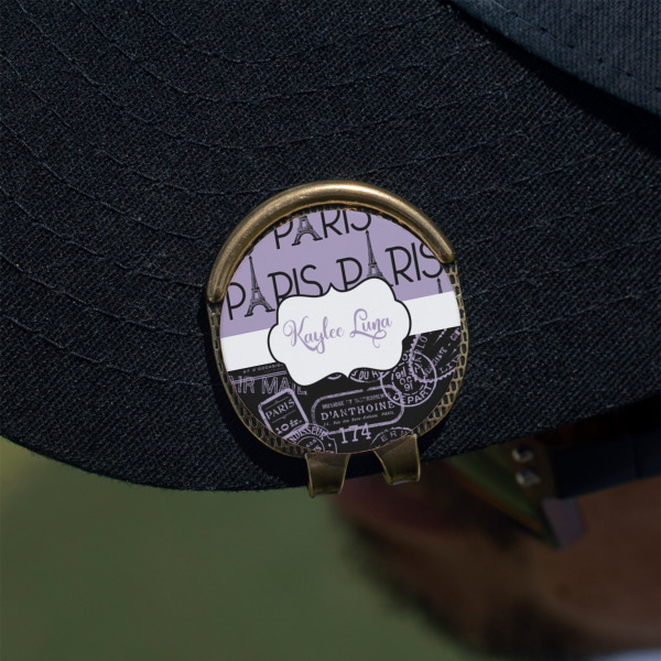 Custom Design - Golf Ball Marker Hat Clip - Gold - On Hat