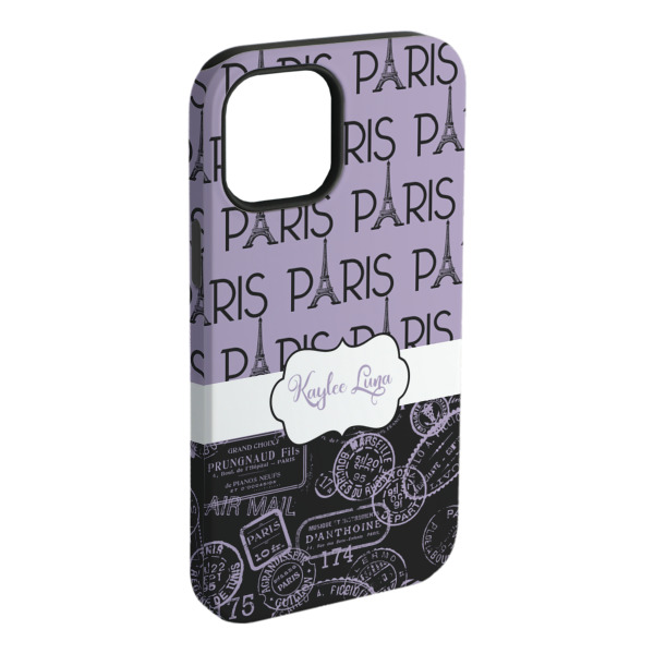 Custom Paris Bonjour and Eiffel Tower iPhone Case - Rubber Lined - iPhone 15 Plus (Personalized)