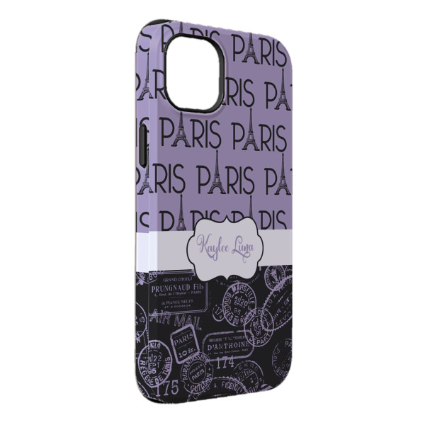 Custom Paris Bonjour and Eiffel Tower iPhone Case - Rubber Lined - iPhone 14 Plus (Personalized)