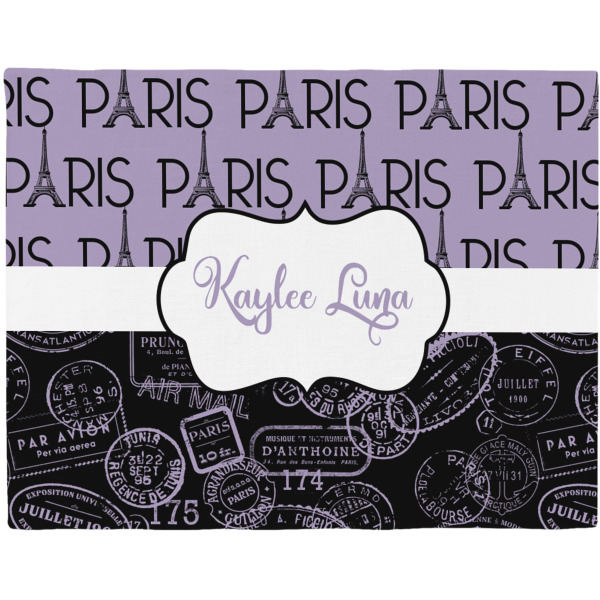 Custom Paris Bonjour and Eiffel Tower Woven Fabric Placemat - Twill w/ Name or Text