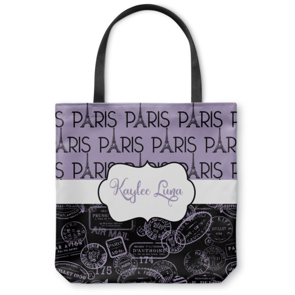 Custom Paris Bonjour and Eiffel Tower Canvas Tote Bag (Personalized)