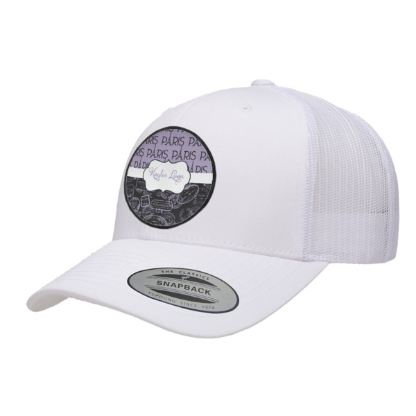 Custom Paris Bonjour and Eiffel Tower Trucker Hat - White (Personalized)