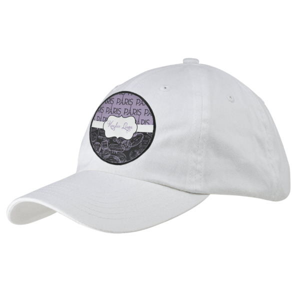 Custom Paris Bonjour and Eiffel Tower Baseball Cap - White (Personalized)