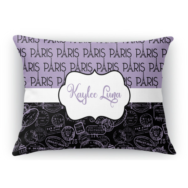 Custom Paris Bonjour and Eiffel Tower Rectangular Throw Pillow Case (Personalized)