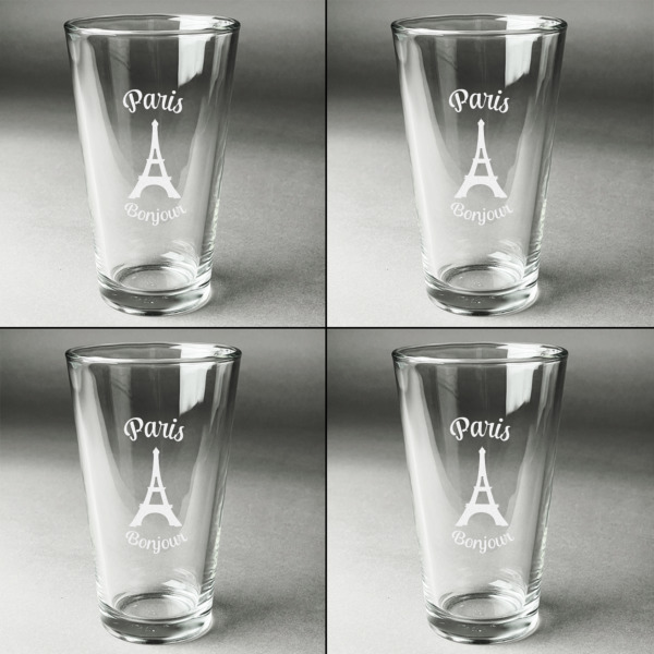 Custom Design - Set of Four Engraved Beer Glasses - Individual View