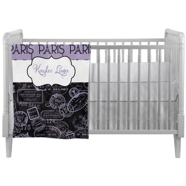 Custom Paris Bonjour and Eiffel Tower Crib Comforter / Quilt (Personalized)