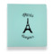 Paris Bonjour and Eiffel Tower Leather Binder - 1" - Teal (Personalized)