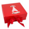 Paris Bonjour and Eiffel Tower Gift Box with Magnetic Lid - Red (Personalized)