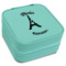 Paris Bonjour and Eiffel Tower Travel Jewelry Box - Teal Leather (Personalized)
