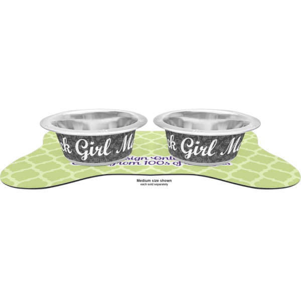 Custom Design - Metal Pet Bowls - On Dog Bone Shaped Mat