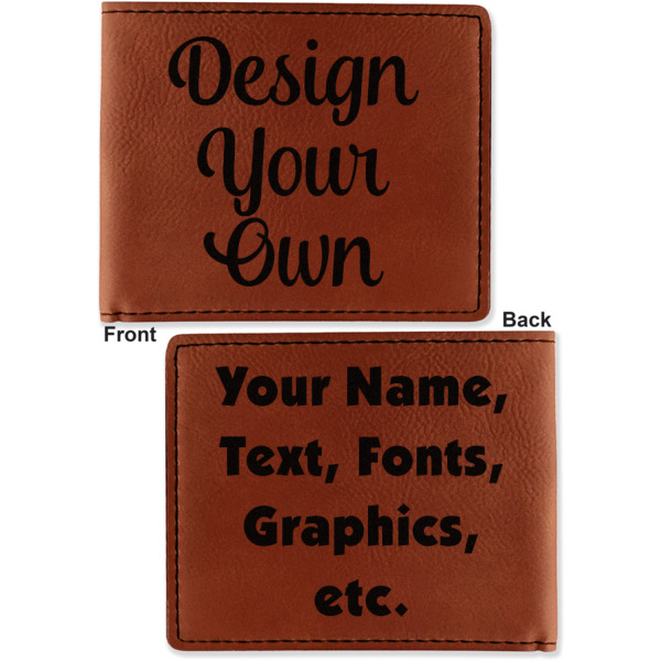 Custom Design - Cognac Leatherette Bifold Wallets - Front and Back
