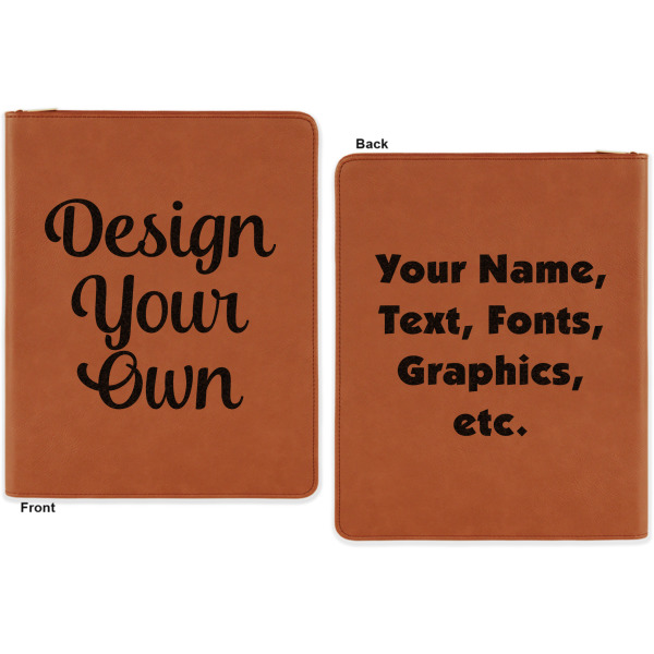 Custom Design - Cognac Leatherette Zipper Portfolios with Notepad - Double Sided - Apvl