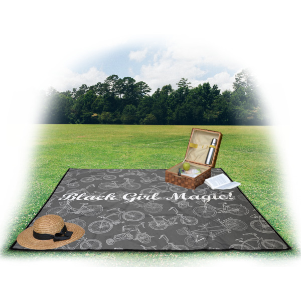 Custom Design - Picnic Blanket - with Basket Hat and Book - in Use