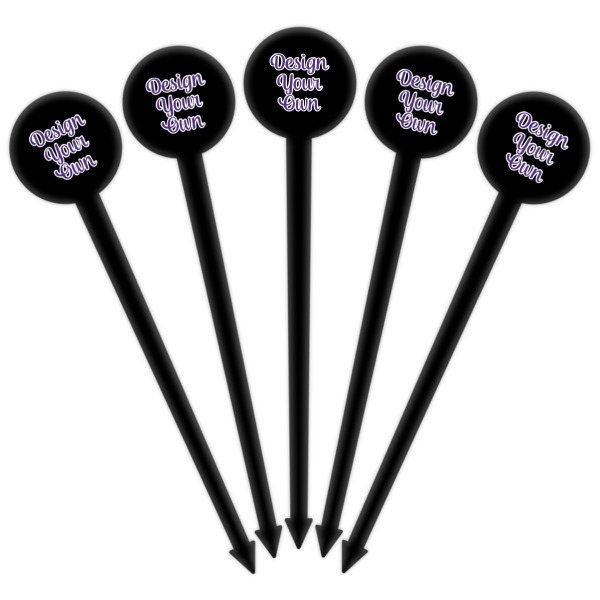 Custom Design - Black Plastic 6" Food Pick - Round - Fan View