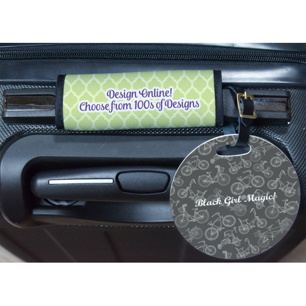 Custom Design - Round Luggage Tag & Handle Wrap - In Context