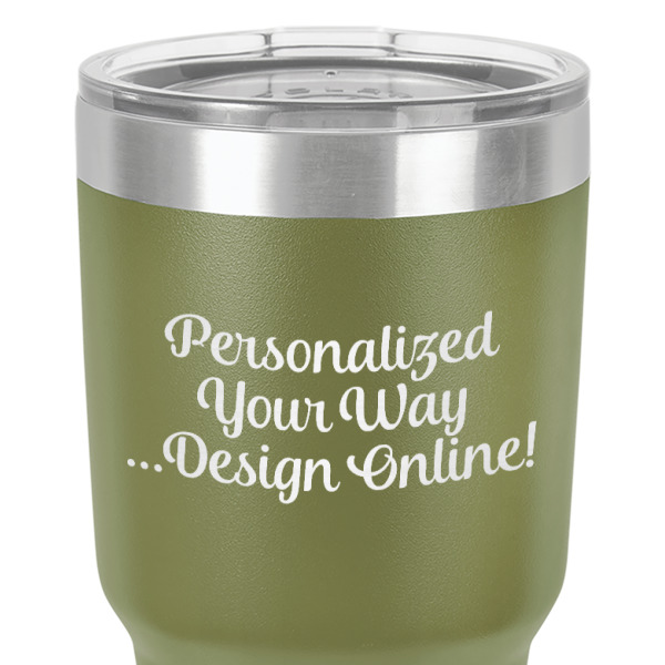 Custom Design - 30 oz Stainless Steel Ringneck Tumbler - Olive - Close Up