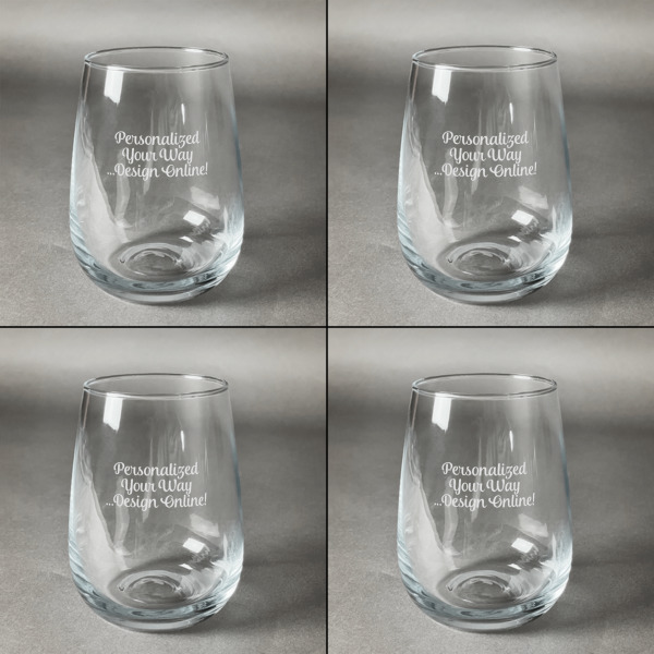 Custom Design - Set of Four Personalized Stemless Wineglasses (Approval)