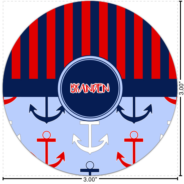 Custom Classic Anchor & Stripes Multipurpose Round Labels - 3" (Personalized)