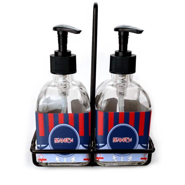 Custom Classic Anchor & Stripes Glass Soap & Lotion Bottles (Personalized)