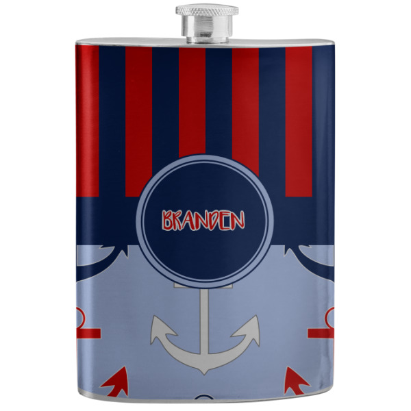 Custom Classic Anchor & Stripes Stainless Steel Flask (Personalized)