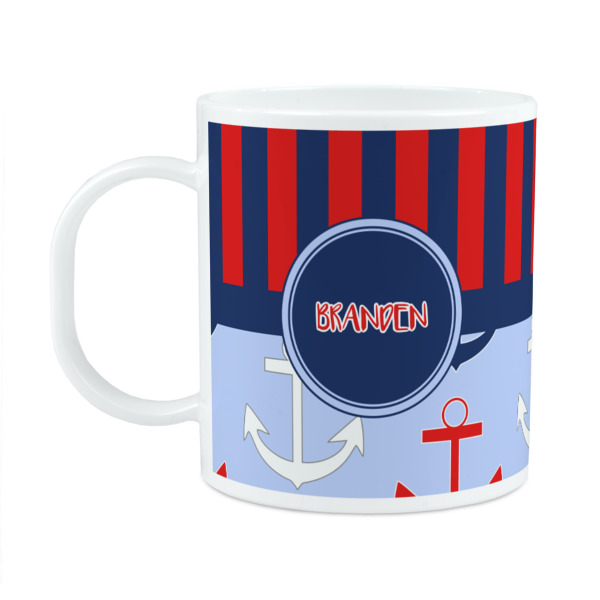 Custom Classic Anchor & Stripes Plastic Kids Mug (Personalized)