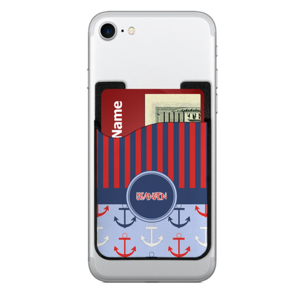 Custom Classic Anchor & Stripes 2-in-1 Cell Phone Credit Card Holder & Screen Cleaner (Personalized)