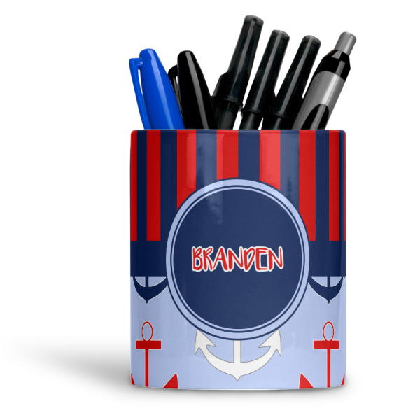 Custom Classic Anchor & Stripes Ceramic Pen Holder