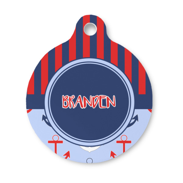 Custom Classic Anchor & Stripes Round Pet ID Tag - Small (Personalized)