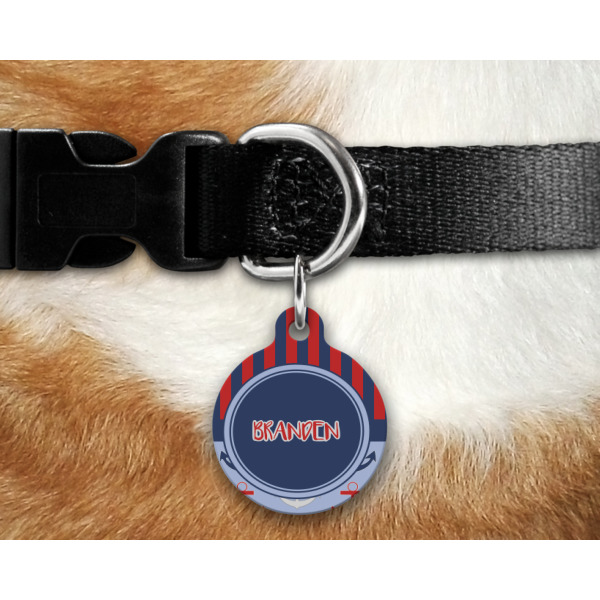 Custom Design - Round Pet Tag on Collar & Dog
