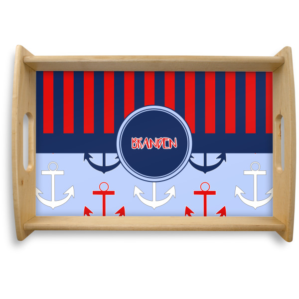 Custom Classic Anchor & Stripes Natural Wooden Tray - Small (Personalized)