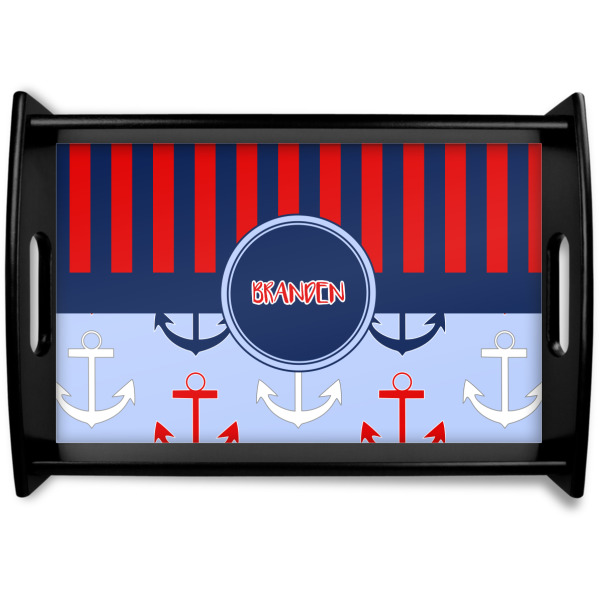 Custom Classic Anchor & Stripes Wooden Tray (Personalized)