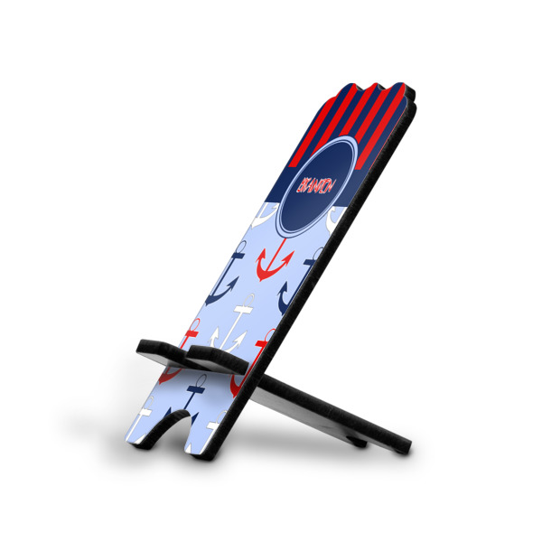 Custom Classic Anchor & Stripes Stylized Cell Phone Stand - Small w/ Name or Text