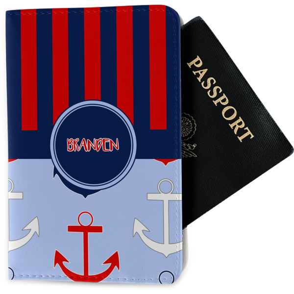Custom Classic Anchor & Stripes Passport Holder - Fabric w/ Name or Text