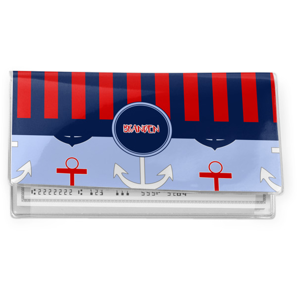 Custom Classic Anchor & Stripes Vinyl Checkbook Cover (Personalized)