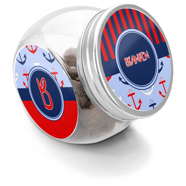 Custom Classic Anchor & Stripes Puppy Treat Jar (Personalized)