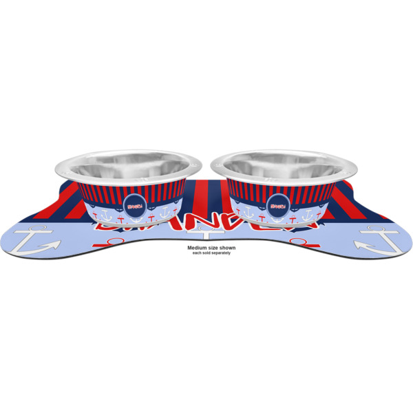 Custom Design - Metal Pet Bowls - On Dog Bone Shaped Mat
