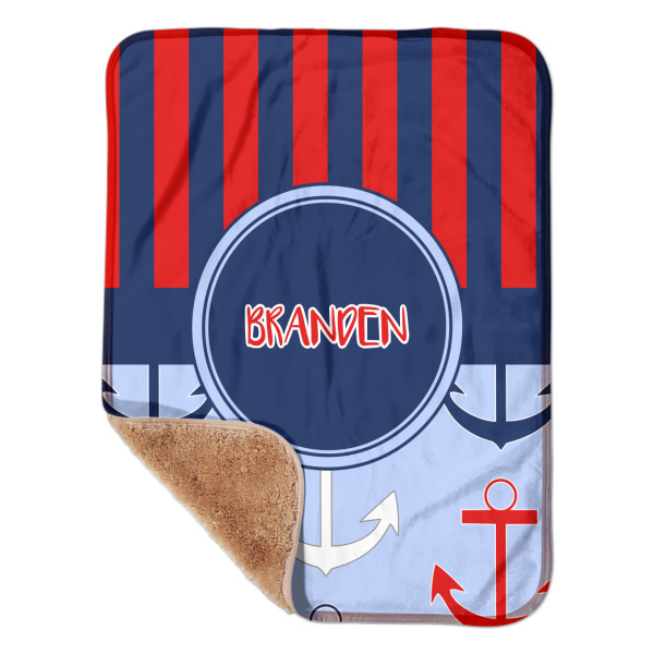 Custom Classic Anchor & Stripes Sherpa Baby Blanket - 30" x 40" w/ Name or Text
