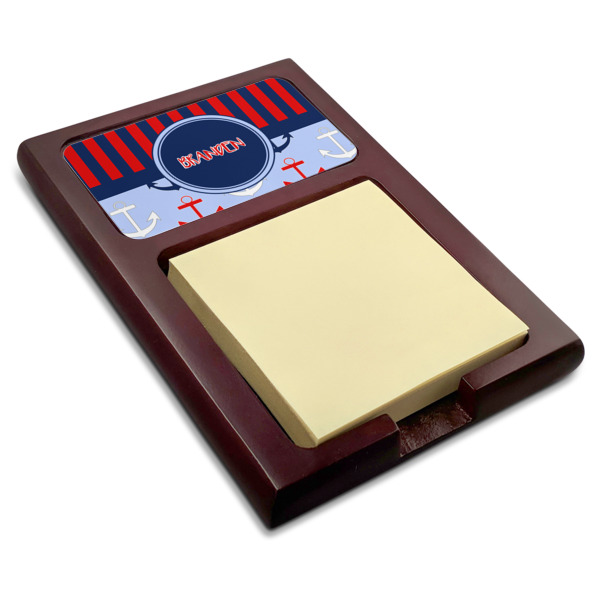 Custom Classic Anchor & Stripes Red Mahogany Sticky Note Holder (Personalized)