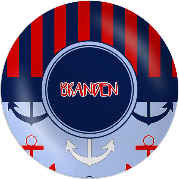 Custom Classic Anchor & Stripes Melamine Plate (Personalized)
