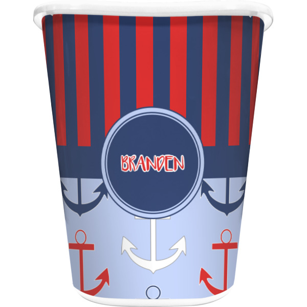 Custom Classic Anchor & Stripes Waste Basket (Personalized)