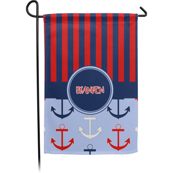 Custom Classic Anchor & Stripes Small Garden Flag - Double Sided w/ Name or Text