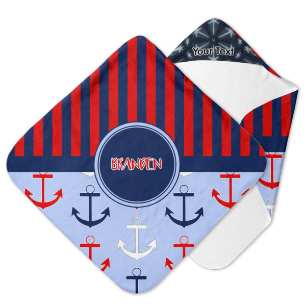 Custom Classic Anchor & Stripes Hooded Baby Towel (Personalized)