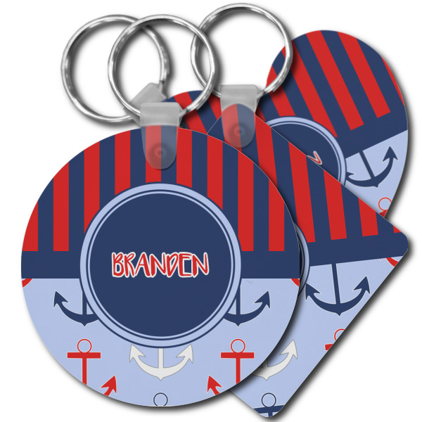 Custom Classic Anchor & Stripes Plastic Keychain (Personalized)