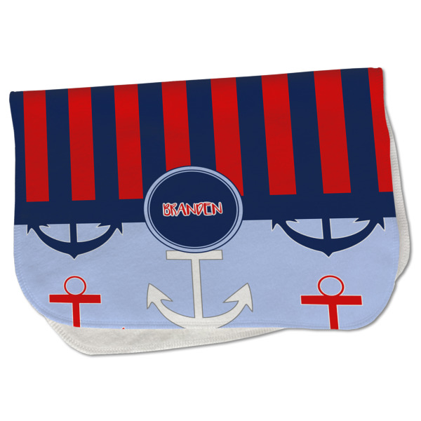 Custom Classic Anchor & Stripes Burp Cloth - Fleece w/ Name or Text