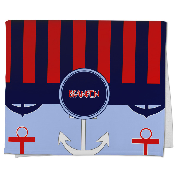 Custom Classic Anchor & Stripes Kitchen Towel - Poly Cotton w/ Name or Text